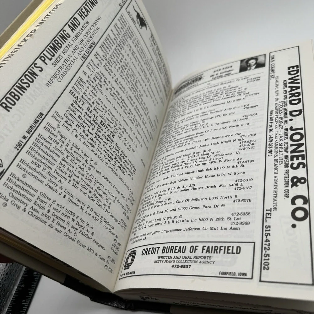 1986 Fairfield Iowa City Business Directory HC Book Phone Advertisements Ads Vtg